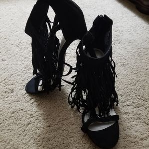 Fringe suede heels